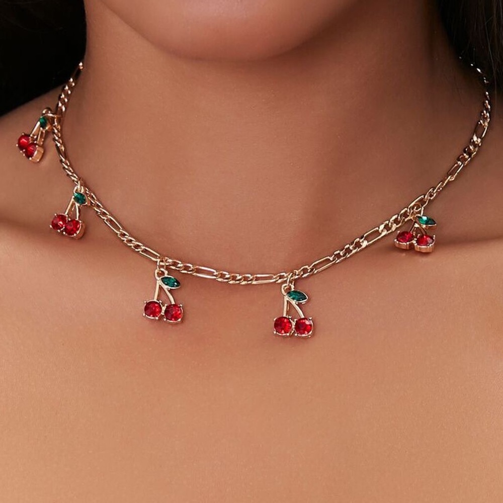 NWOT Cherry necklace with gold chain 🍒